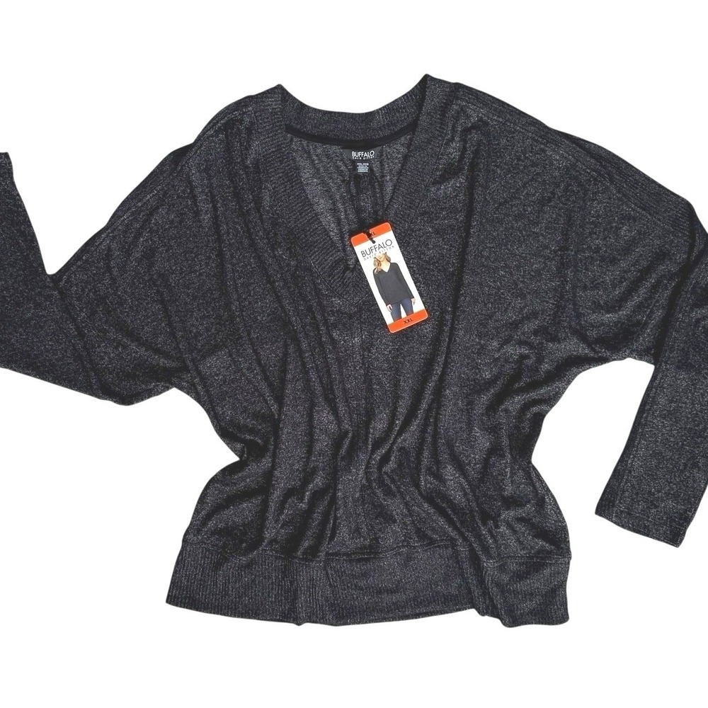 Womens Lightweight V-Neck Comfy Sweater‎ XXL Black Soft Slouchy Relaxed Casual
